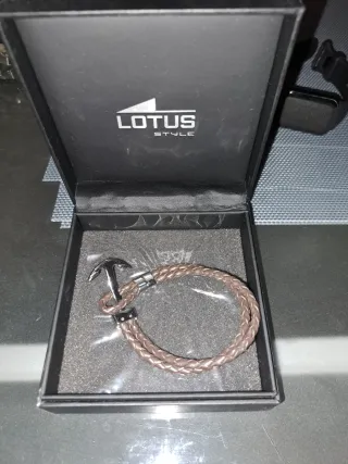 Pulsera Lotus Hombre Cuero Marrón y Plata