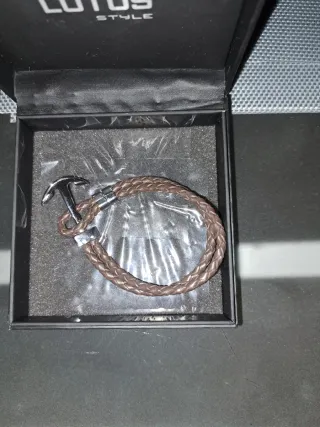 Pulsera Lotus Hombre Cuero Marrón y Plata