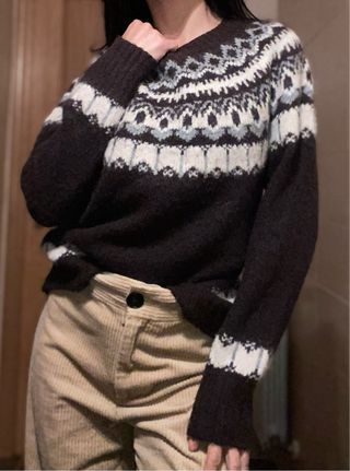 Jersey Fair Isle Marrón y Blanco Talla XS