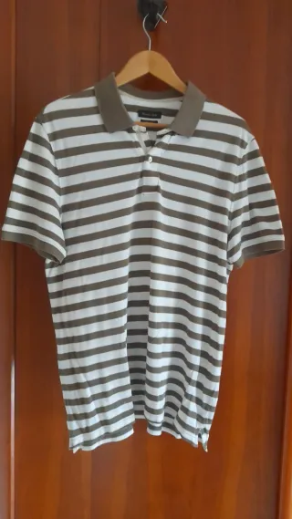 Polo Massimo Dutti Rayas Marrón/Blanco Talla M