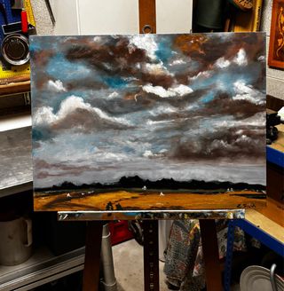 Dipinto ad olio paesaggio con nuvole