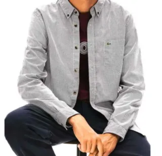 Camisa Lacoste Gris Manga Larga