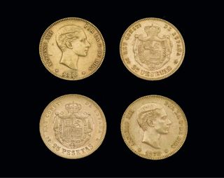 Monedas de oro 25 pesetas Alfonso XII