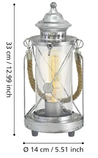 Lámpara de mesa estilo farol plateada