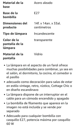 Lámpara de mesa estilo farol plateada