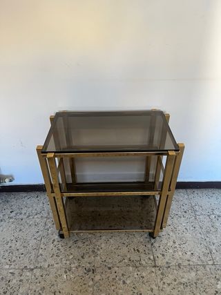 Carrito auxiliar metal y vidrio dorado