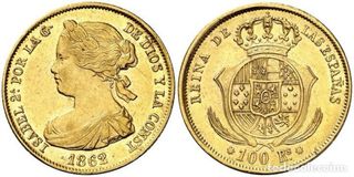 Moneda Oro 100 Reales Isabel II 1862