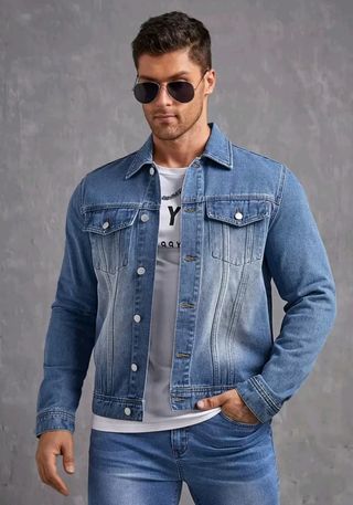 Cazadora vaquera azul sin bolsillos