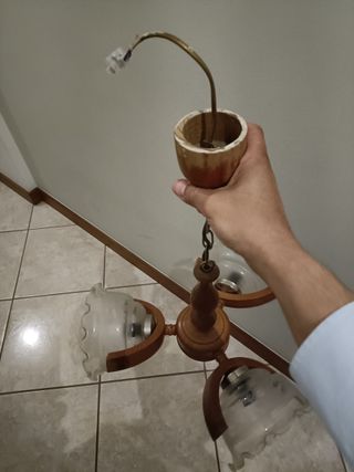 Candeeiro Teto Madeira e Vidro