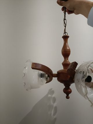 Candeeiro Teto Madeira e Vidro