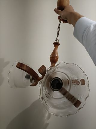 Candeeiro Teto Madeira e Vidro