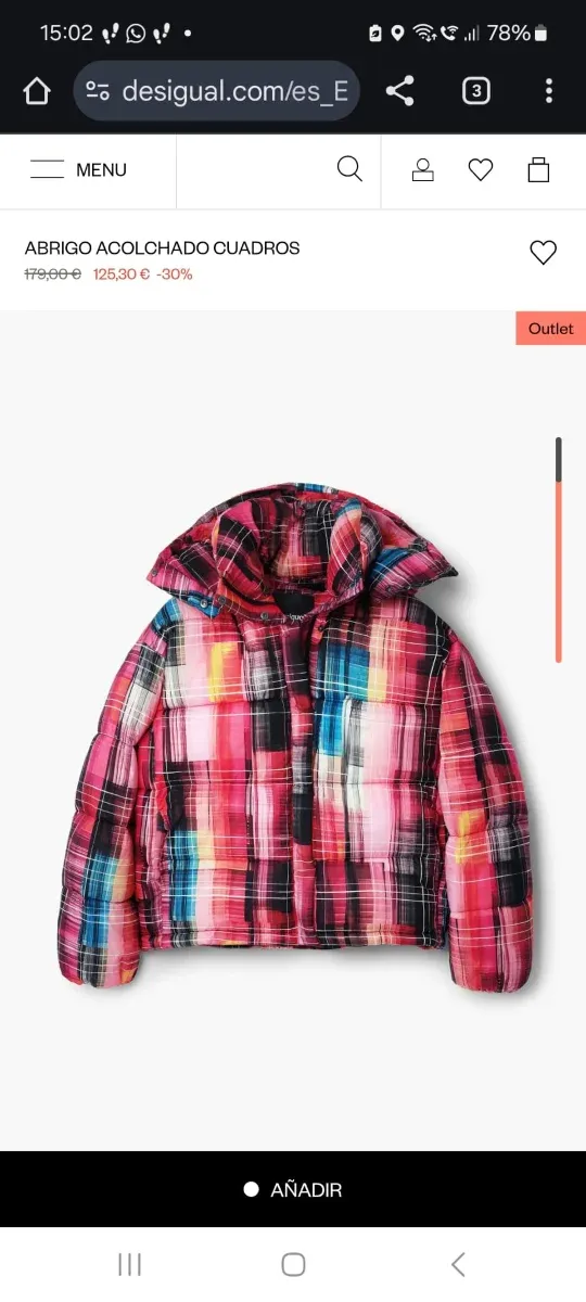 Abrigo acolchado cuadros cuello tortuga M