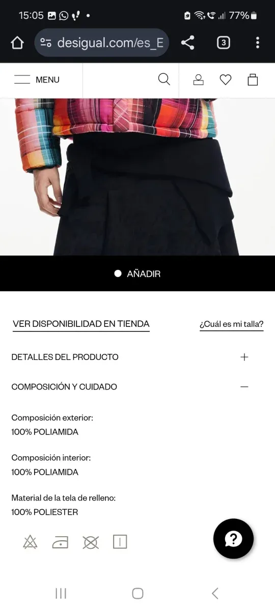 Abrigo acolchado cuadros cuello tortuga M