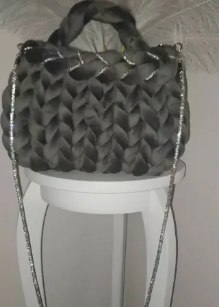 Borsa Marshmallow Velluto Grigio con Strass