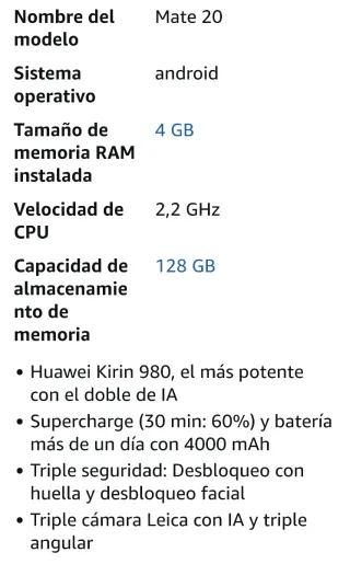 Huawei Mate 20 Blu + Custodia + Scheda NM 128GB Android