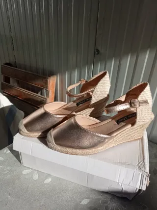Sandalias esparto mujer talla 37 doradas rosa