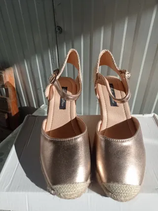Sandalias esparto mujer talla 37 doradas rosa