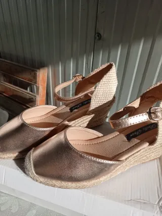 Sandalias esparto mujer talla 37 doradas rosa