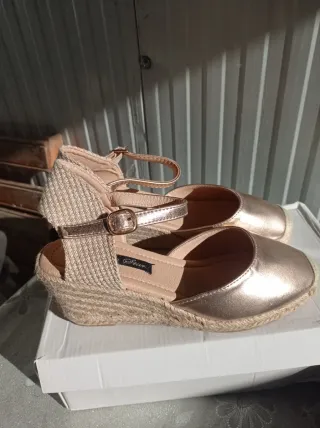 Sandalias esparto mujer talla 37 doradas rosa