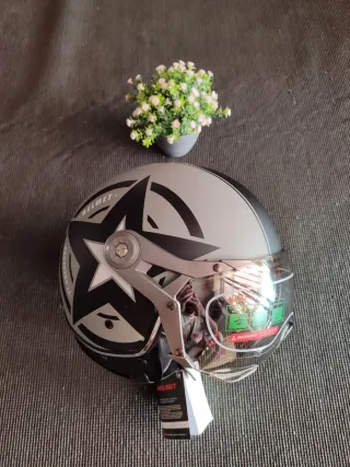 Casco Jet Retro Talla M Gris Estrella Unisex