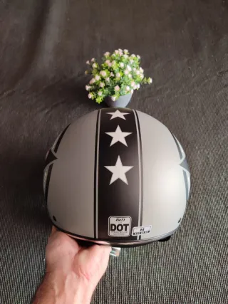 Casco Jet Retro Talla M Gris Estrella Unisex