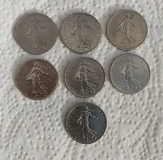 7 Monete da 1 Franco della Repubblica Francese