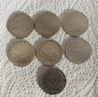 7 Monete da 1 Franco della Repubblica Francese
