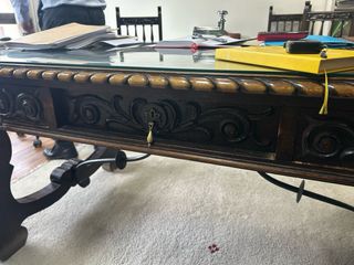 Tavolo da ufficio in legno antico con 3 cassetti