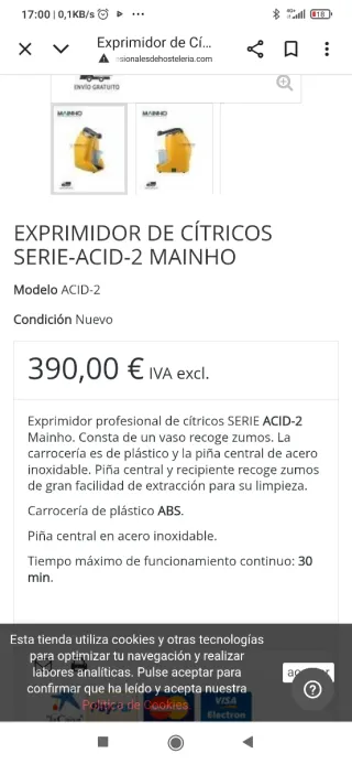 Exprimidor Cítricos Industrial Mainho ACID-2