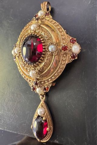 Broche colgante vintage oro con granate