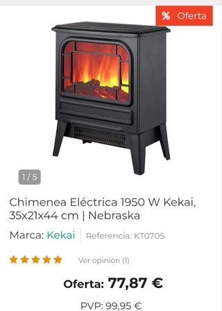 Chimenea Eléctrica 1950 W Kekai Nebraska 35x21x44 cm