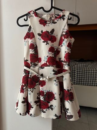 Vestito bambina svasato fantasia rose