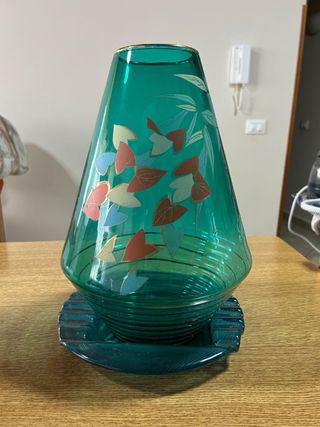 Posacenere in vetro verde con bordo oro