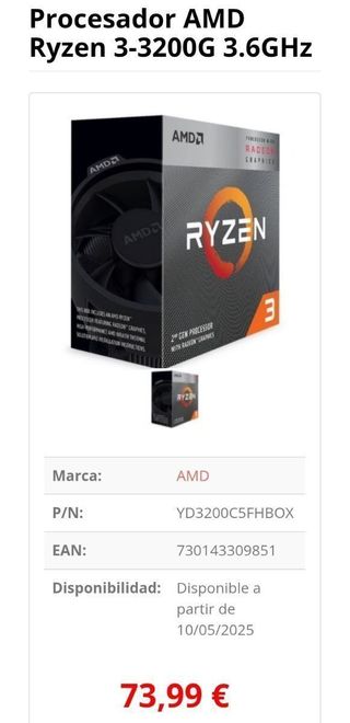 Procesador AMD Ryzen 3 3200G 3,6-4,0 GHz Quad-Core