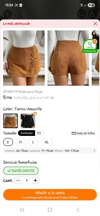 Falda corta marrón Talla S