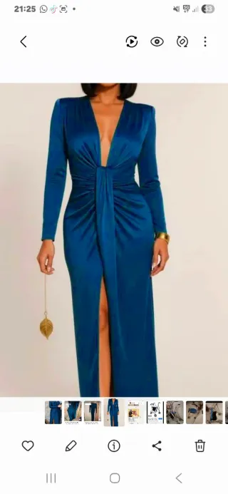 Vestido largo fiesta verde azulado