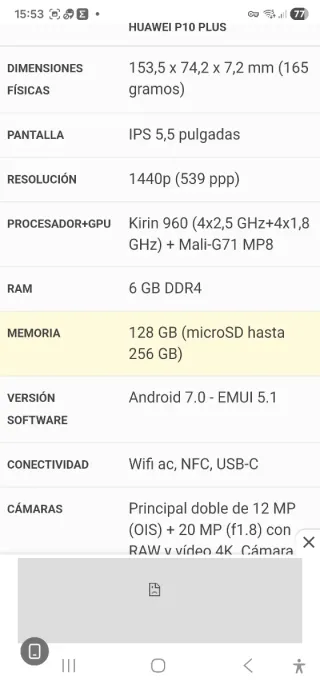Huawei P10 Plus 128GB Negro