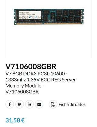 Memoria RAM 8GB DDR3 1333MHz ECC Reg Servidor