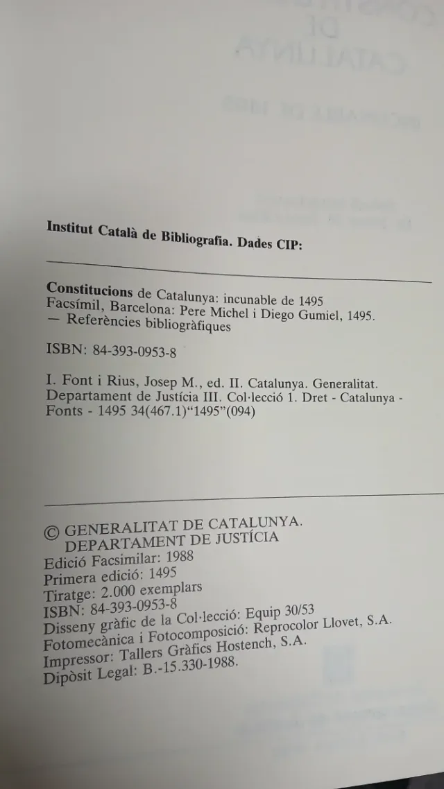 Constitucions de Catalunya incunable de 1495
