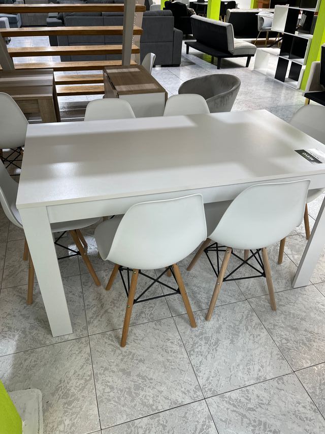 Mesa y 6 Sillas Comedor Blancas