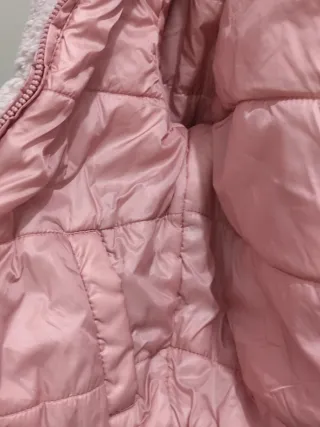 Abrigo reversible niña peluche rosa blanco y negro