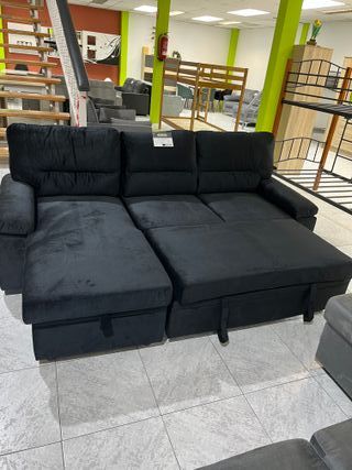 Sofá Cama Chaise Longue con Arcón Negro