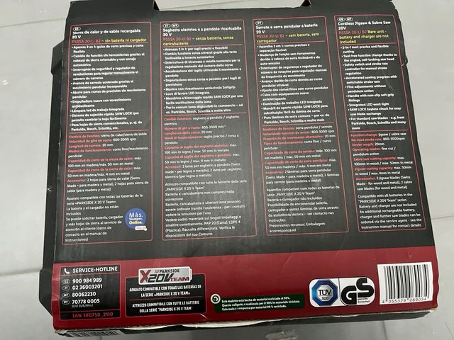 Sierra de calar y sable recargable Parkside 20V