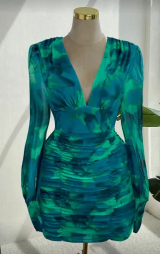 Vestido ajustado, pliegues y estampado Talla 0XL