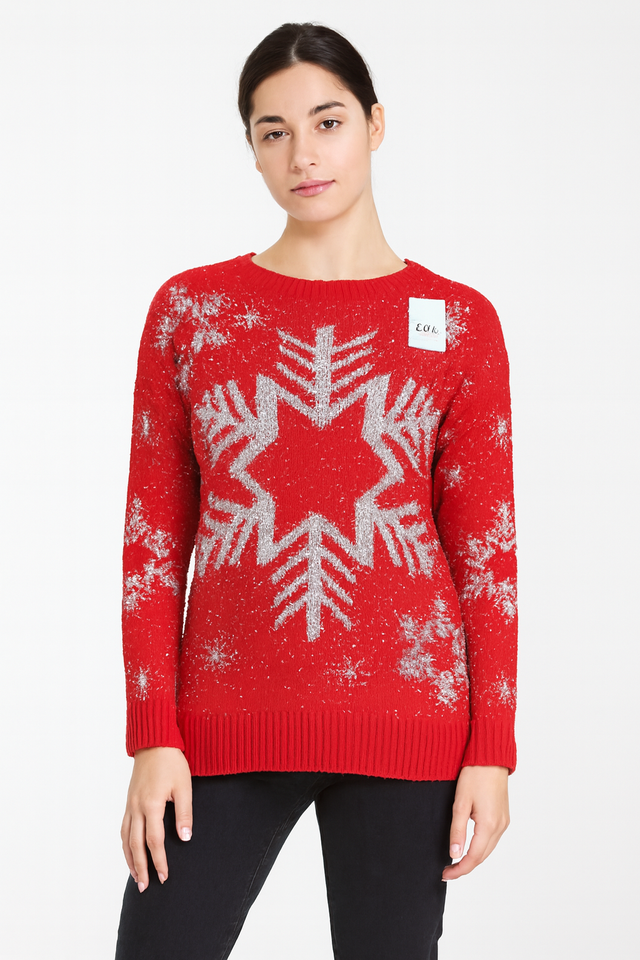 Maglione Natale Rosso Fiocco Neve Glitter
