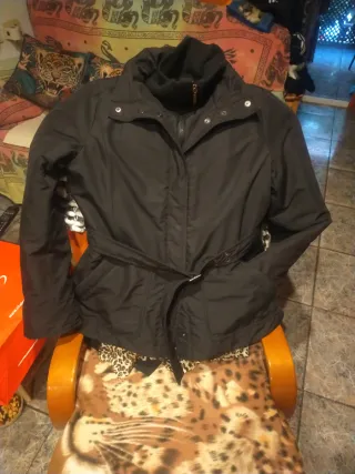 Chaqueta negra mujer con cinturón, talla 42