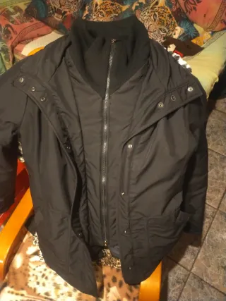 Chaqueta negra mujer con cinturón, talla 42