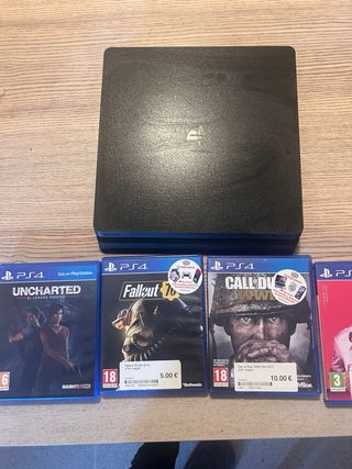 PS4 (PlayStation 4) Negra + 2 Mandos + 6 Juegos