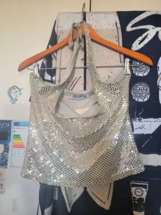 Top lentejuelas Socofras fiesta plateado M