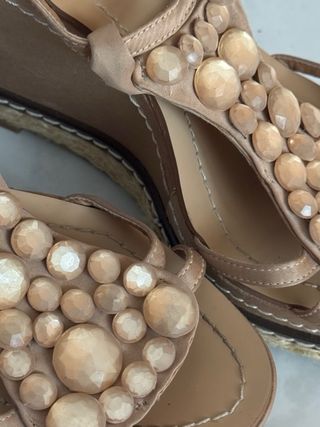 Sandali Zeppa Cuoio con Maxi Pietre